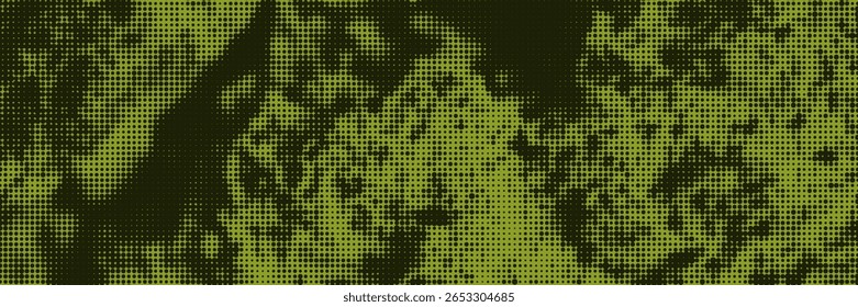 Sobreposição de meio-tom semelhante a musgo ou líquen verde. Textura de ponto azul sobre fundo branco. Gradiente vetorial monocromático retro para capa, projetos de design criativo e modelos