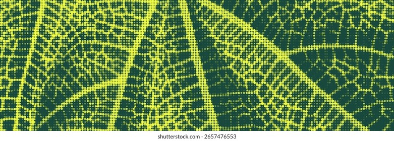 Superposición de semitono que se asemeja a la estructura de la hoja de la vista macro. Textura de punto verde. Anuncio de Vector para proyectos creativos y de diseño.