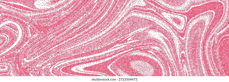 Halbtonüberlagerungen, die psychedelisch surreal wellig sind. Retro rosa Punktstruktur auf weißem Hintergrund. Vektorgrafik für kreative Designprojekte, Valentinstag-Einladungen, Poster, Veranstaltungsplakat oder Party-Banner.