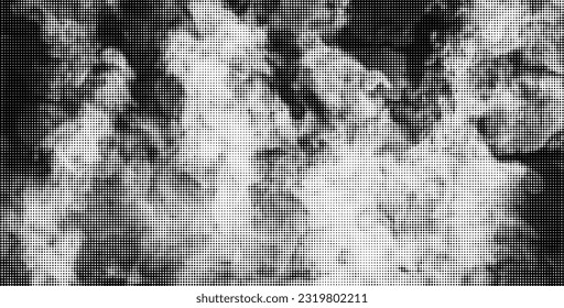 Halftone overlay texture. With an illustration of smoke and fire. Grunge vector background for contemporary designs. Y2k style