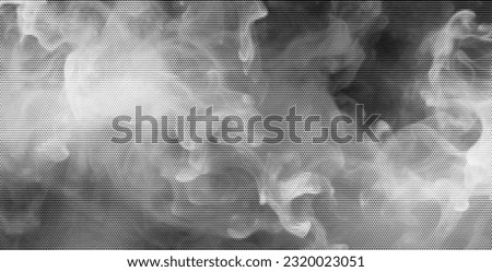 Halftone overlay texture. With an illustration of smoke and fire. Grunge vector background for contemporary designs. Y2k style