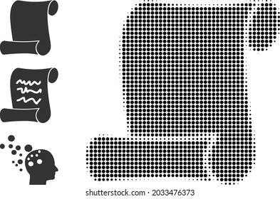 Rollo de papel de semitono. Rollo de papel con puntos de círculo pequeños. Ilustración vectorial del icono de rollo de papel en un fondo blanco. La matriz de semitono contiene puntos de círculo.