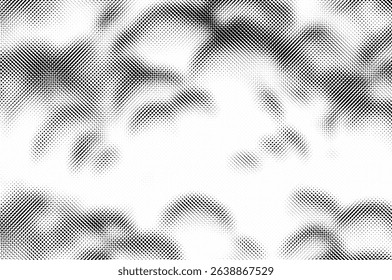 Halftone pattern with abstract dotted gradients and textured cloud forms.