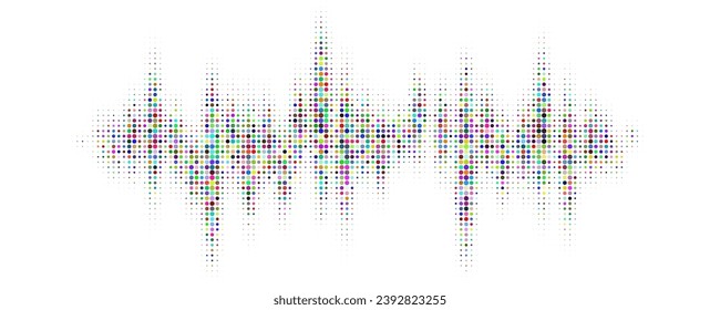 Halftone pattern of audio waveform. Sound wave spectrum.