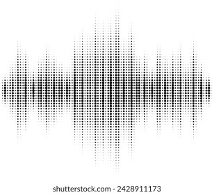 Halftone pattern audio waveform. Sound wave spectrum. Abstract dotted ornament isolated on white background