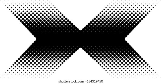 Halftone pattern. Background with dots, circles. Arrow indicates the direction of movement. The dynamic style. Black and white vector illustration 