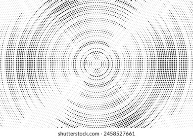 Halftone pattern background with radial effect, round spot shapes, vintage or retro graphic with place for your text. Halftone digital effect.