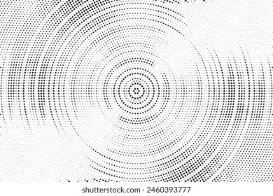 Halftone pattern background with radial effect, round spot shapes, vintage or retro graphic with place for your text. Halftone digital effect.
