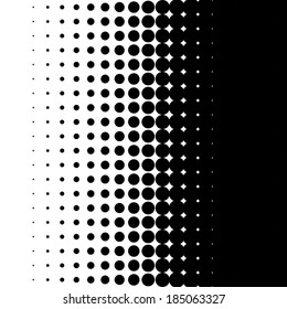 Halftone pattern background texture, round spot shapes, vintage or retro graphic, usable as decorative element.