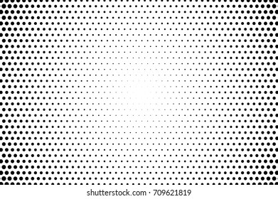 Halftone pattern with black dots on transparent overlay. Monochrome dotted vector illustration. Halftone overlay. Vintage cartoon effect. Gradient dotted pattern. Grungy dotted texture. Retro design