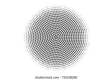 Halftone pattern with black dots on transparent overlay. Monochrome dotted vector illustration. Halftone overlay. Vintage cartoon effect. Round dotted pattern. Centered dotted texture. Retro design