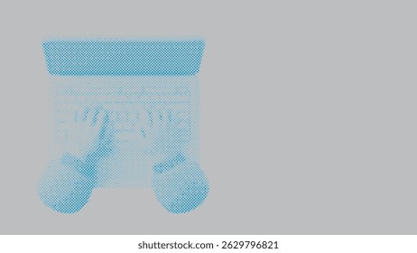 Halftone pattern business concept of Hands working on a laptop
