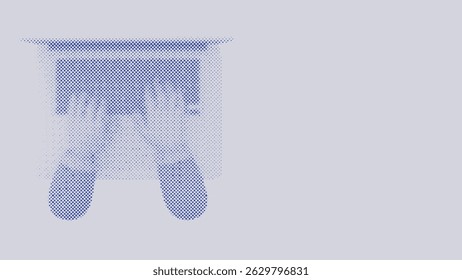 Halftone pattern business concept of Hands working on a laptop