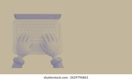 Concepto de negocio de patrón de semitonos de manos trabajando en una computadora portátil