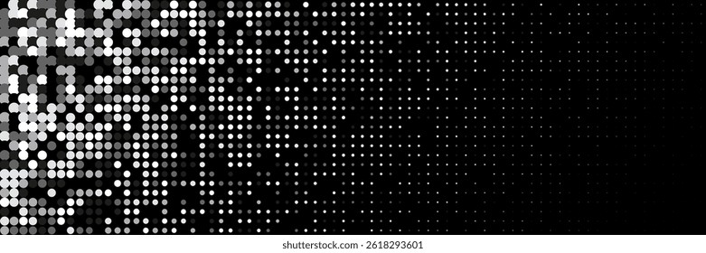 Halftone Pattern. Color Circles On Memphis Layout. Dynamic Design For Hipster Folder. Grey Dots Flyer. Minimalist White Texture. Geometric Black Poster. Trendy Halftone Pattern