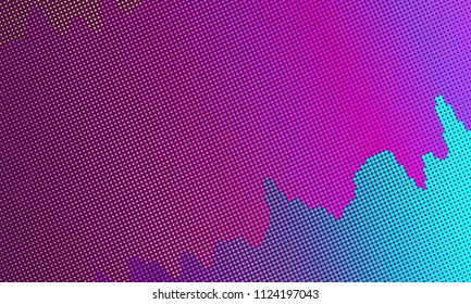 Halftone pattern. Colorful background with dots, points. Violet, pink, blue color. Digital gradient. Futuristic panel. Vector illustration