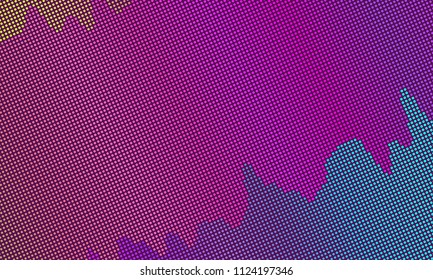 Halftone pattern. Colorful background with dots, points. Violet, pink, blue color. Digital gradient. Futuristic panel. Vector illustration