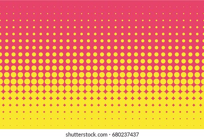 Halftone pattern. Comic background. Dotted retro backdrop with circles, dots. Design element for web banners, posters, cards, wallpapers, sites. Pop art style. Vector illustration. Pink, yellow color