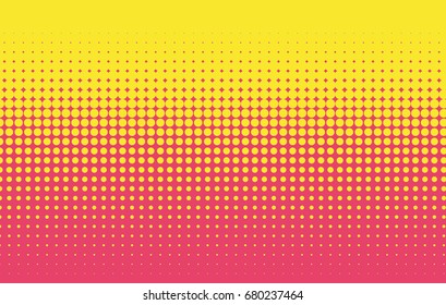 Halftone pattern. Comic background. Dotted retro backdrop with circles, dots. Design element for web banners, posters, cards, wallpapers, sites. Pop art style. Vector illustration. Pink, yellow color