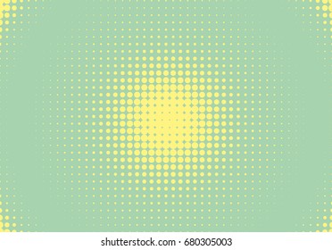 Halftone pattern. Comic background. Dotted retro backdrop with circles, dots. Design element for web banners, posters, cards, wallpapers, sites. Pop art style. Vector illustration. Mint, yellow color