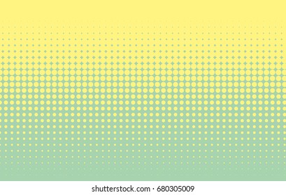 Halftone pattern. Comic background. Dotted retro backdrop with circles, dots. Design element for web banners, posters, cards, wallpapers, sites. Pop art style. Vector illustration. Mint, yellow color