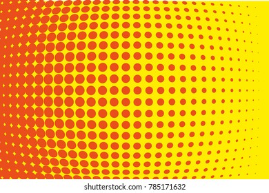  Halftone pattern. Comic background. Dotted retro backdrop with circles, dots. Design element for web banners, posters, cards, wallpapers, sites. Pop art style. Vector illustration. Yellow, orange 
