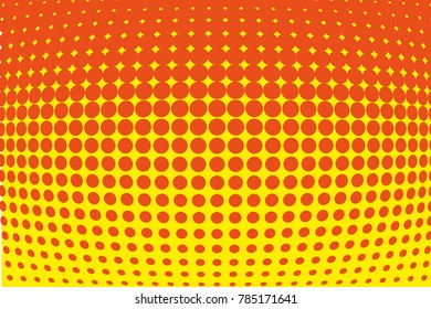  Halftone pattern. Comic background. Dotted retro backdrop with circles, dots. Design element for web banners, posters, cards, wallpapers, sites. Pop art style. Vector illustration. Yellow, orange 