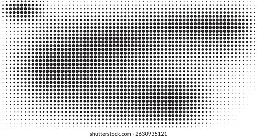 Halftone pattern consisting of black dots creating a gradient effect on a white background, offering a versatile and creative design element suitable for graphic or artistic projects.