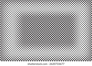 Halftone pattern design with black dots in a grid creating gradient shading depth and textured surface effect backdrop and background.