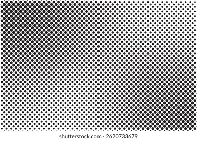 Halftone pattern design with black dots in a grid creating gradient shading depth and textured surface effect backdrop and background.