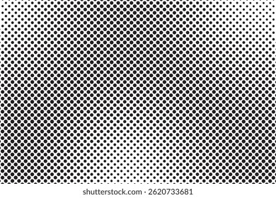 Halftone pattern design with black dots in a grid creating gradient shading depth and textured surface effect backdrop and background.