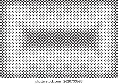 Halftone pattern design with black dots in a grid creating gradient shading depth and textured surface effect backdrop and background.