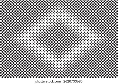 Halftone pattern design with black dots in a grid creating gradient shading depth and textured surface effect backdrop and background.