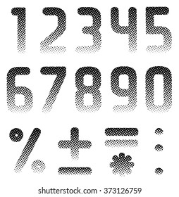 Halftone pattern font Numbers and symbols. Part 2/2