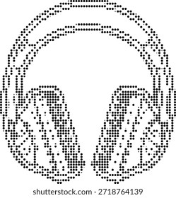 Halftone pattern of headphones made of black dots on white background