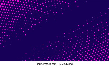 Halftone pattern. Horizontal vector illustration. Pink dots, blue halftone texture. Color halftone radial gradient. Pop Art blue pink circle comics Background. Grunge Bright neon Dots Background.