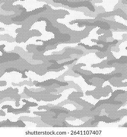 Halftone pattern of military camouflage print seamless background. Abstract dotted vector seamless print. Army camouflage for clothing or printing.