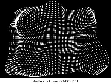 Halftone pattern overlay - 3d abstract shape design element - curved rectangle grid