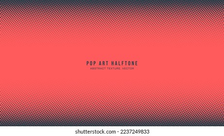 Halftone Pattern Pop Art Dots Vector Horizontal Border Red Dark Blue Abstract Background. Popart Style Dot Work Design Wavy Structure Subtle Texture. Half Tone Contrast Graphic Minimalistic Wallpaper