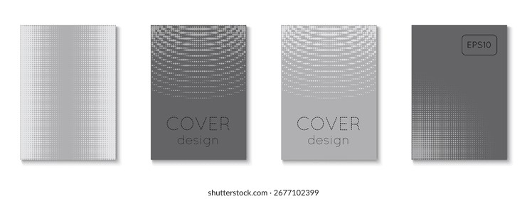 Halftone Pattern Set. Business Grey And Black  Flyer. Summer Art In Minimal Design. Minimalistic Brochure In 2d Frame. 1980 Template. Greyscale Abstract Texture. White Halftone Pattern