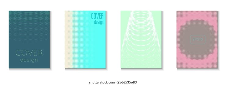 Halftone Pattern Set. Cool Circles In Minimal Layout. Young Hipster Design On Annual Page. Line Flyer. Minimalist Business Background. Geometric Abstract Template. Trendy Halftone Pattern