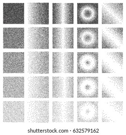 Halftone Pattern or Texture Collection. Set of Stipple Dot Backgrounds with Squares. Vector Illustration