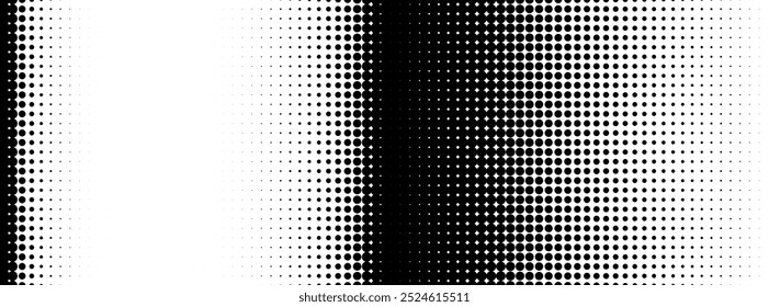 Halftone pattern transition from white to black, showcasing circular dots, creating a dynamic visual effect in modern graphic design