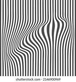 Halftone pattern with white and gray color strips. Abstract background. Twisted shapes. Duotone wavy lines. Vector minimalistic design template