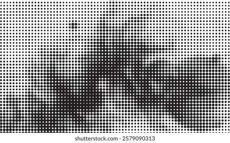 Halftone Patterned Background with Varying Dot Density Creating a Distorted Form, Pixelated Digital Art with Textured Contrast in Black and White