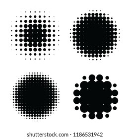 Halftone Patterns Set. Halftone Dots Circle Gradient. Circular Halftone Design Elements