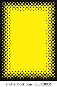 Halftone Picture Frame background. Yellow background with Black halftone frame. Place for your text or image. Vector available.