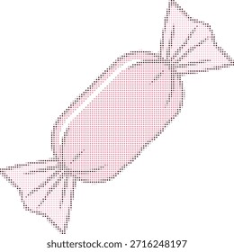 Ilustración de envoltura de caramelo rosa semitono con puntos negros sobre fondo blanco