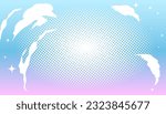 Halftone pink-blue background with clouds in the style of manga and comics. Cute kawaii background for girls. Vector illustration.