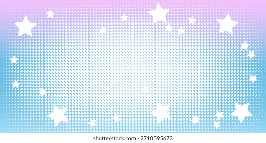Halftone pink-blue background with clouds in the style of manga and comics. Cute kawaii background for girls. Vector illustration.